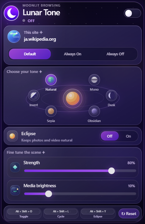 Lunar Tone popup interface